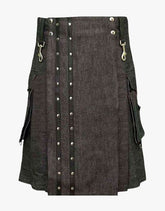 STRAPS ON A HEAVY DENIM KILT - Scottish Kilt Jacket™ USA-UK